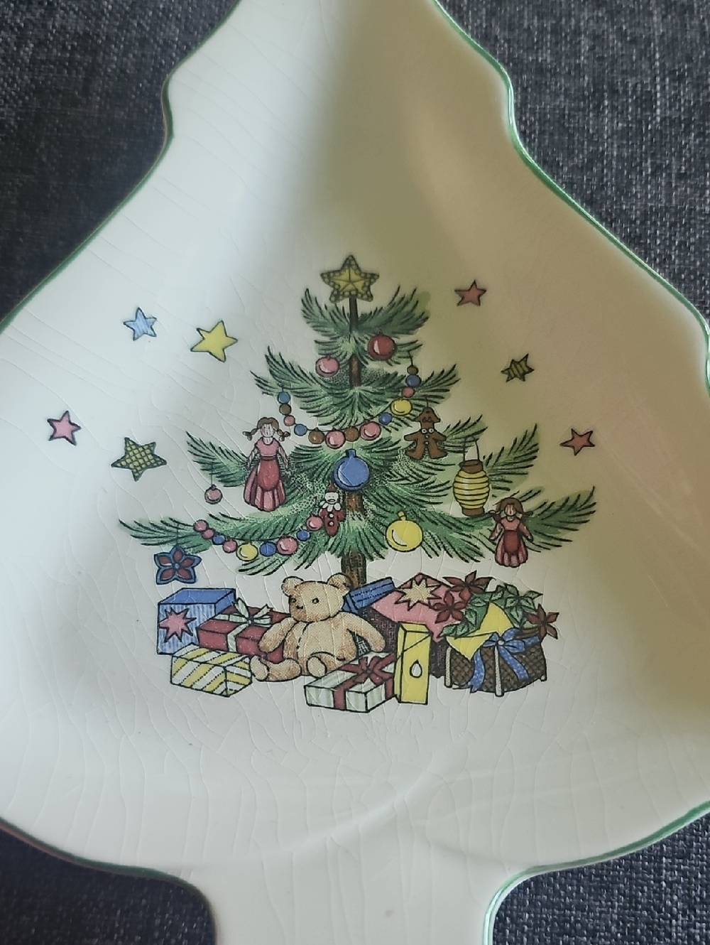 2 Tree-Shaped Candy Dishes Printed Christmas Tree 90s Vintage 80s Kitchen Decor - Picture 4 of 7